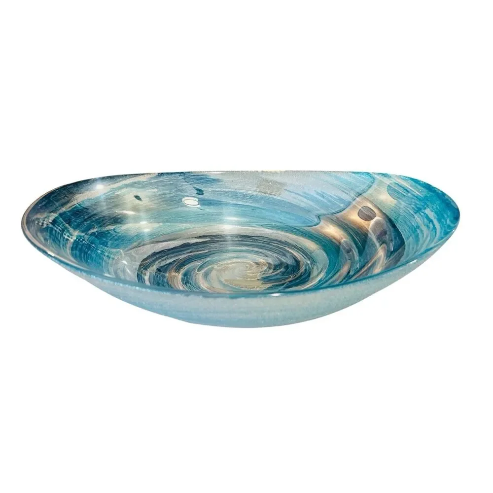 Vintage Dynasty Gallery Art Glass Bowl Blue Abalone Ocean Swirl Pier 1